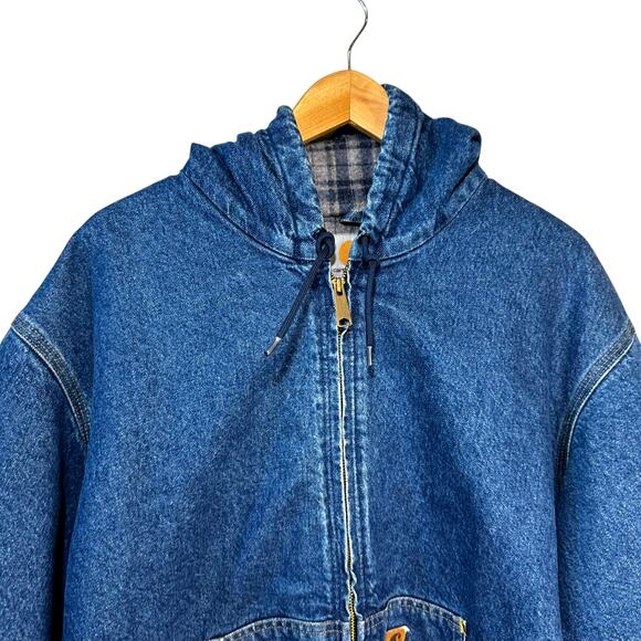 Vintage CARHARTT J139 DST Jacket Denim Hooded Jean Blanket ASAP Rocky 90s Large - Picture 4 of 16